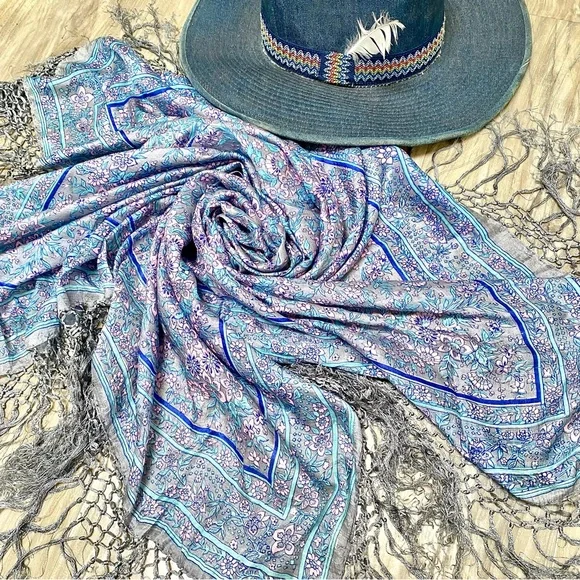 Fringe SILK boho scarf/body wrap w shabby chic prairie country farmhouse vibe - Picture 13 of 13